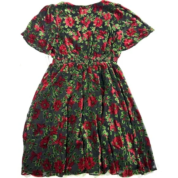 New ModCloth Flutterly Fabulous A Line Dress Happy Holly Days - Picture 3 of 7